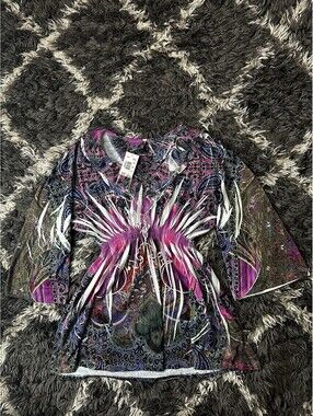 NWT Meshka by Sienna Rose 3X Paisley Bell Sleeve V-Neck Tunic Top Boho Cinch
